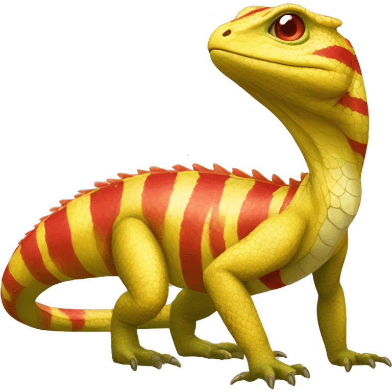 A Yellow Shiny Anthro-Scalie-Lizard-Reptile-Salamandrian-Fakémon with red stripes Full Body emoji