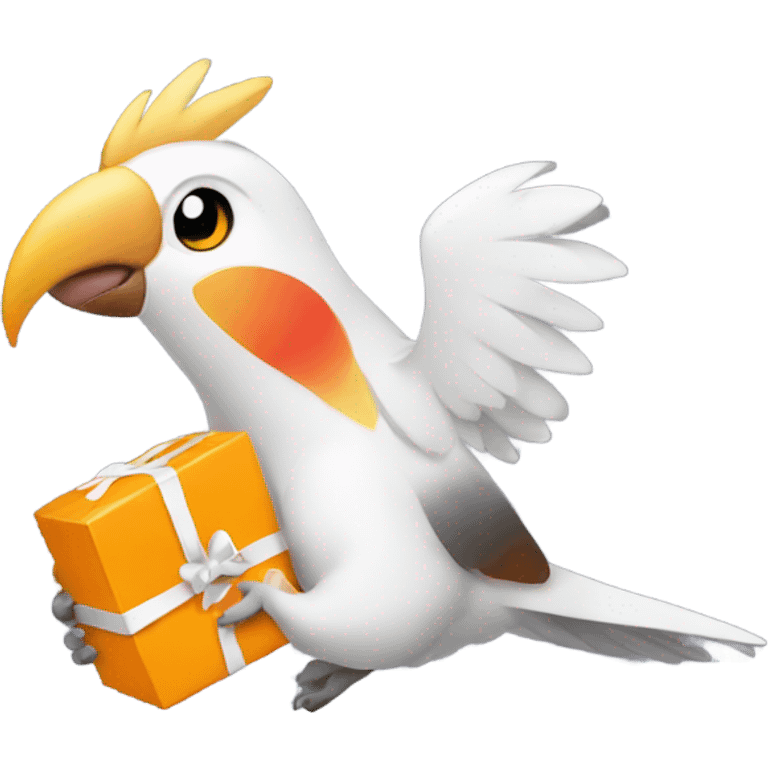 cockatiel bird holding orange present/gift emoji