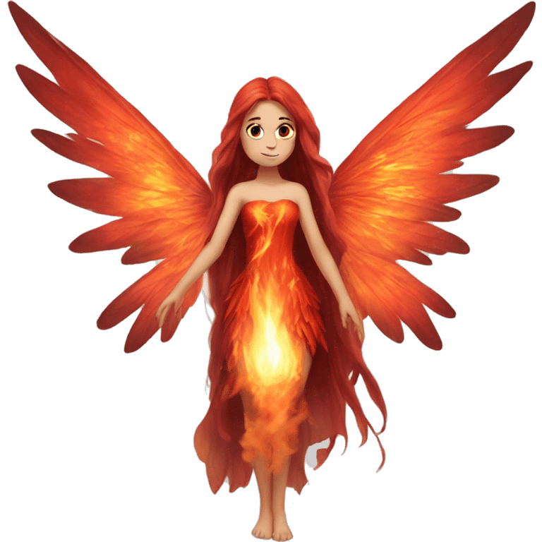 big wings, fire, Beautiful, fairy, red, long hair emoji