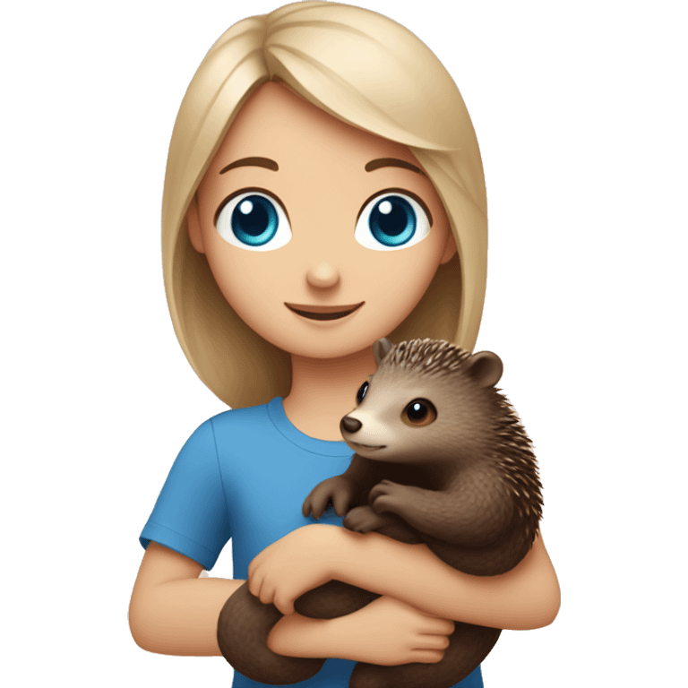 girl with blue eyes holds otter and hedgehog in her arms emoji