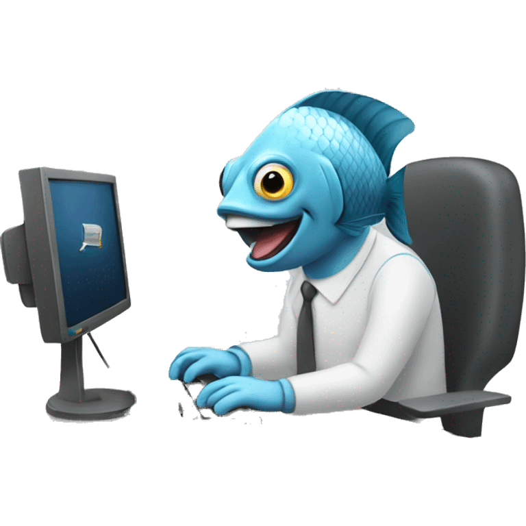 A fish typing on a computer emoji