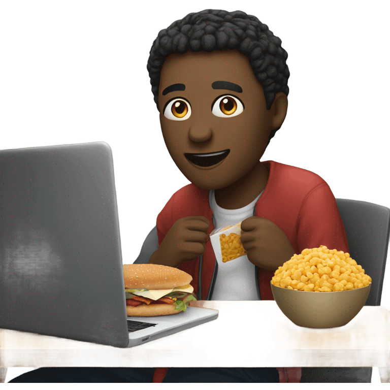 watching a movie on a laptop and having a delicious dinner on a plate next to it emoji