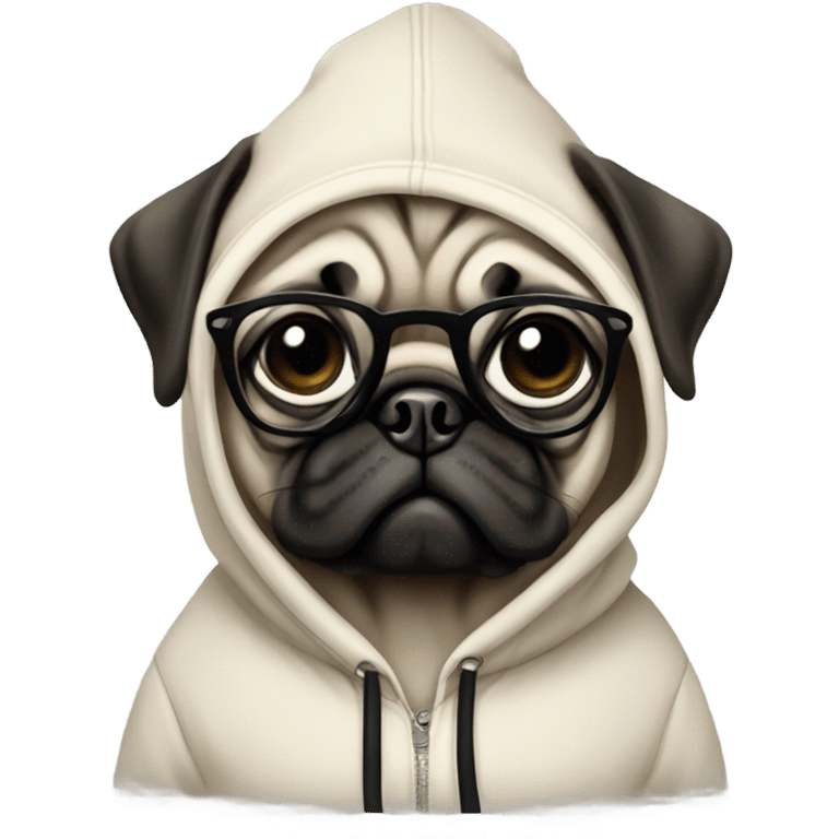 pug wearing a hoodie and glasses emoji