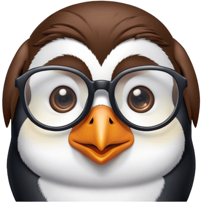 Penguin with brown hair and glasses emoji