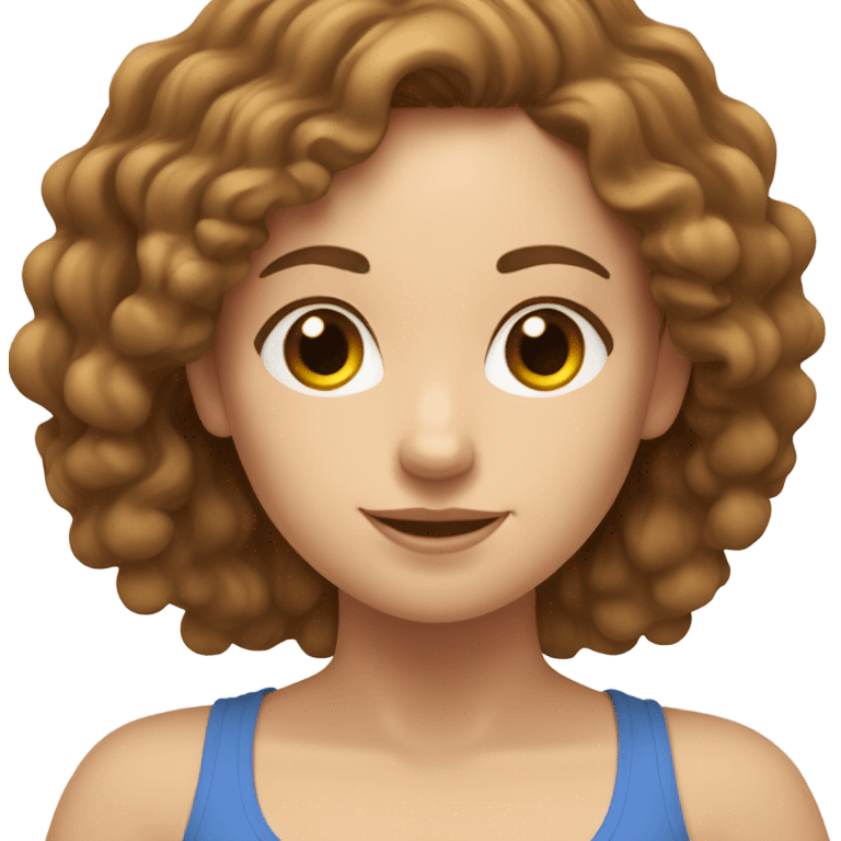 White girl with long brown curly hair doing yoga emoji