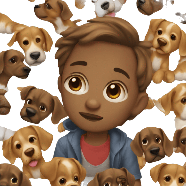 Small brown kid playing with a dog laying down  emoji