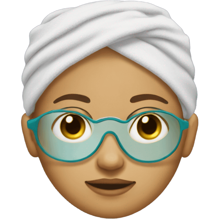 Girl wearing towel and eye patches in face emoji