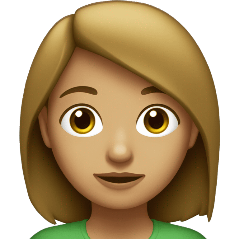 Chica con pelo castaño oscuro largo, tes blanca y ojos verde emoji