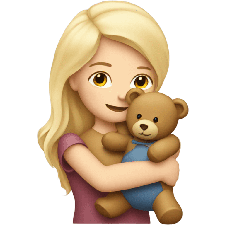 a blond girl hugging a teddy bear emoji