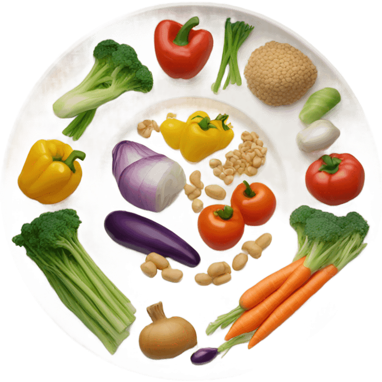 round white plate with healthy food emoji