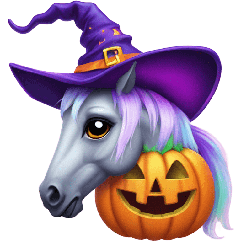 Lisa frank Halloween horse with witch hat emoji