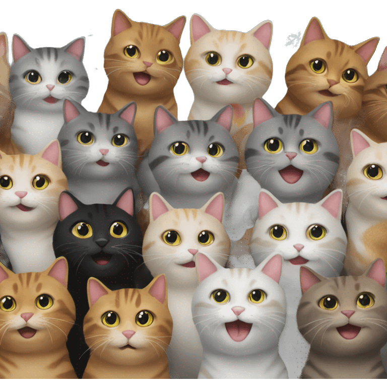 12 happy cats at a holiday party emoji