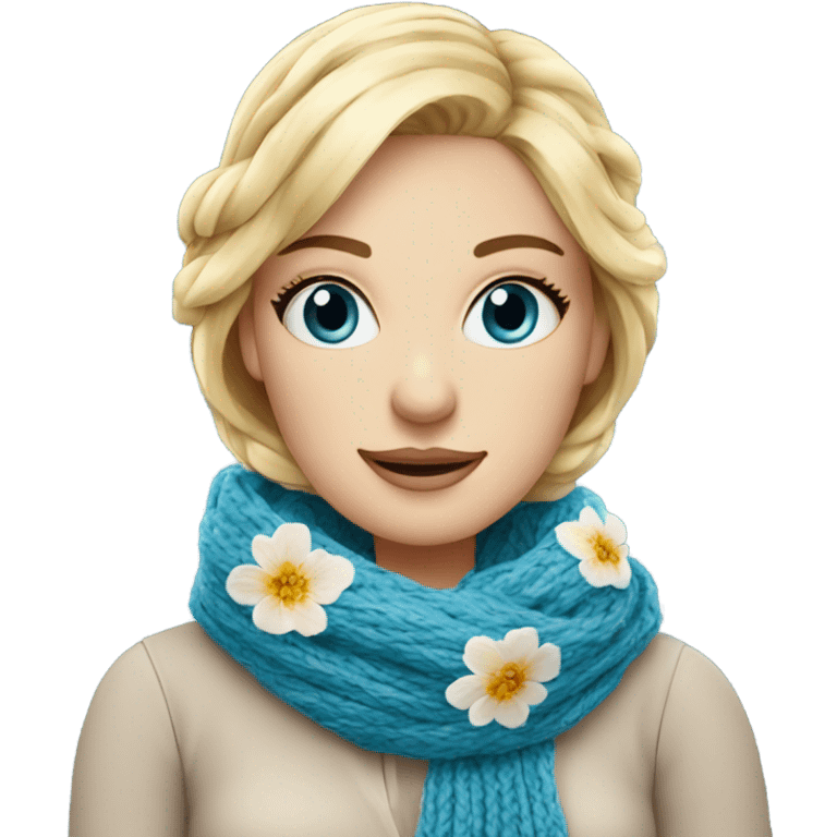 beautiful finnish blonde woman with blue eyes knitting floral scarf emoji