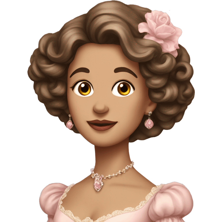 vintage rococo mixed woman with brown hair in a light pink gown  emoji