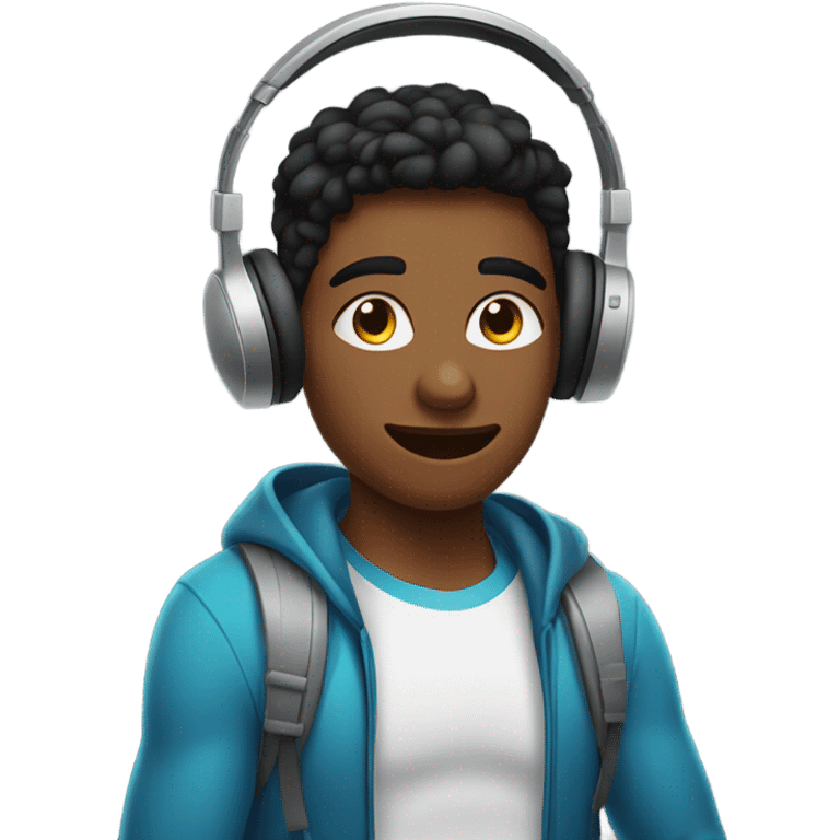 Teenager with headphones bulking emoji