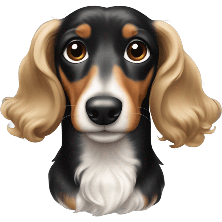 Black white tan dachshund with curly hair emoji