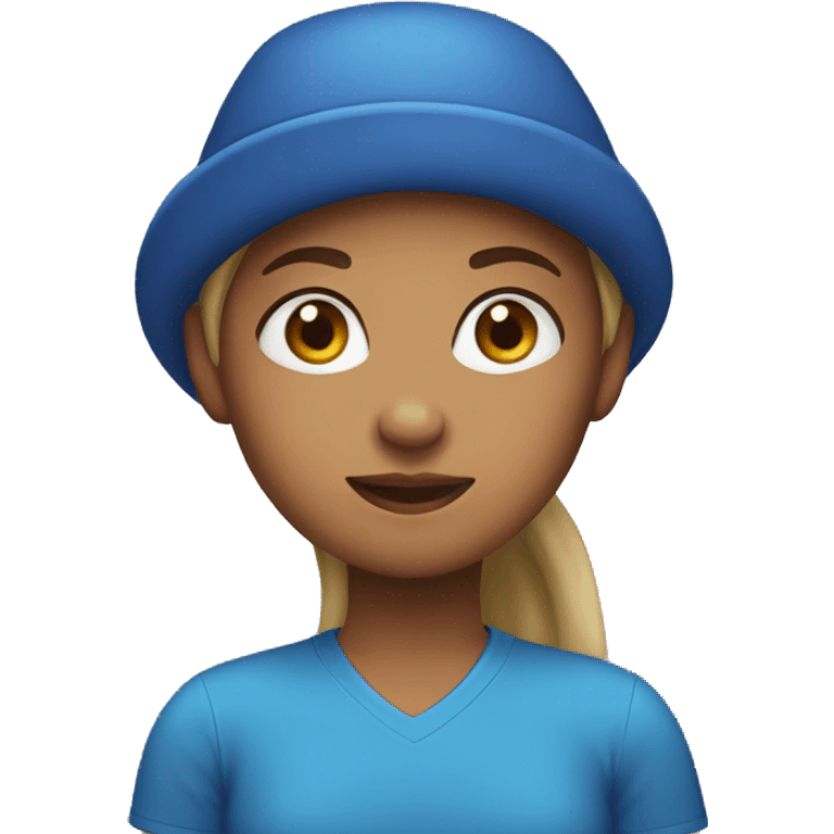 Girl with a blue shirt and a hat on her head emoji