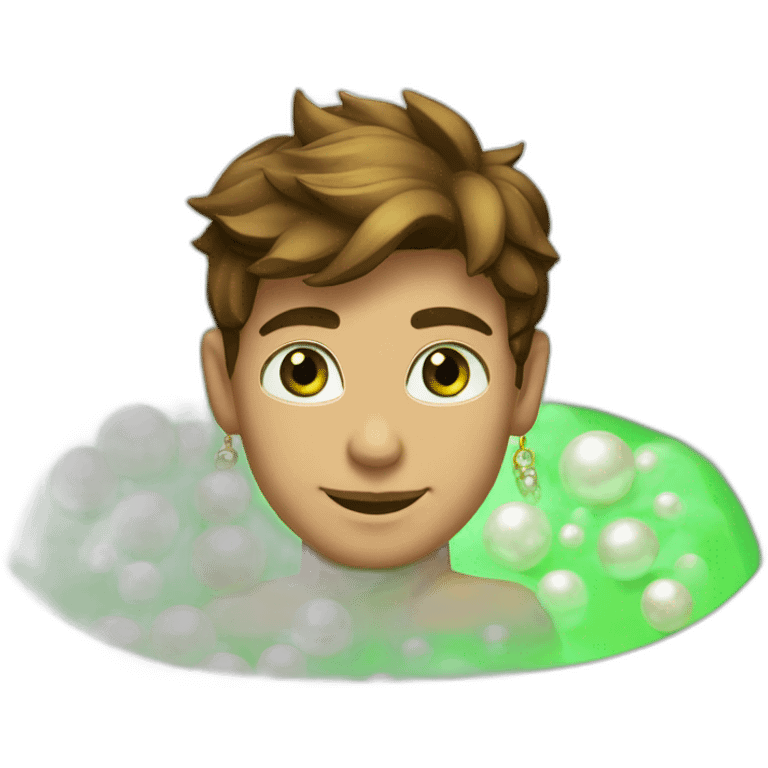 Posh-muscle-boy-brown-hair-green-eyes-pearl-necklace-in-golden-bathtub emoji