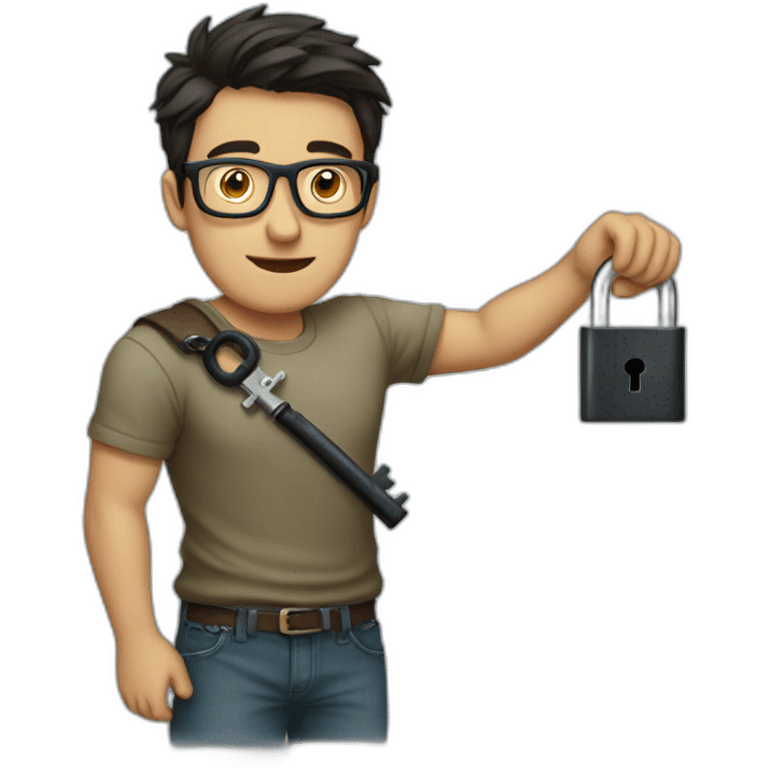 dark-short-haired man with glasses struggling to fit a key into a lock emoji