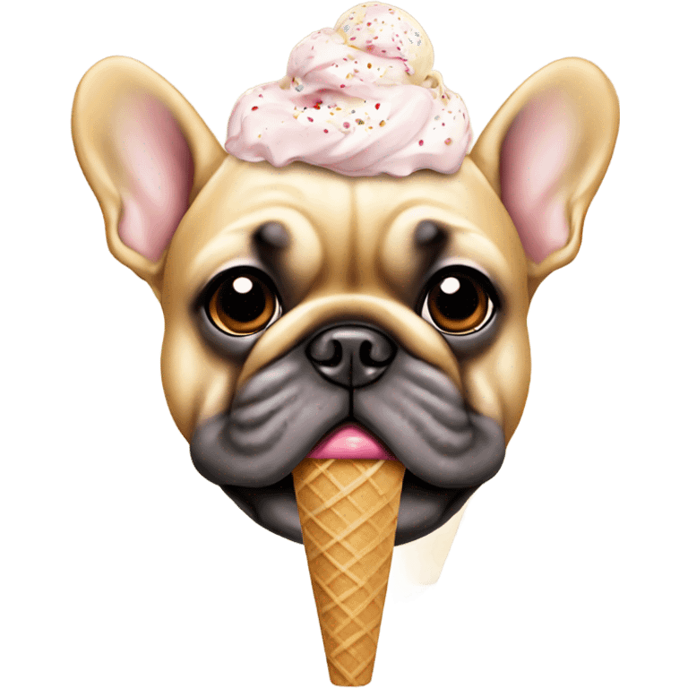 A gold French bulldog having an ice cream emoji