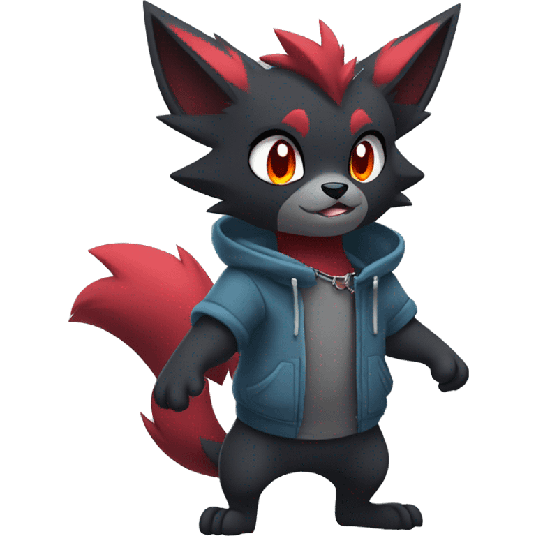 Cool Edgy Zorua-Zoroark-Mightyena with a collar and hoodie full body emoji