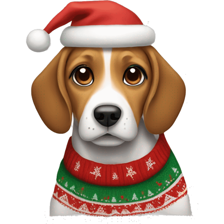 Beagle wherein a Christmas sweater emoji