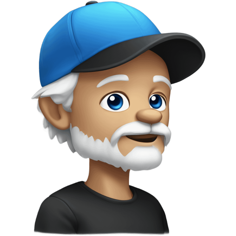 Old man with blue eyes goatee beard ball cap and cute black long fur Chihuahua emoji