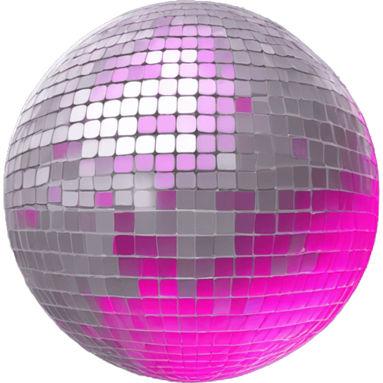 Disco ball surrounded by a gray circle (color: #848185) above it a band curved upwards and tilted in pink (color: #ef7eb0) with white lettering in the font Museo 900 "Pink Orbit" emoji