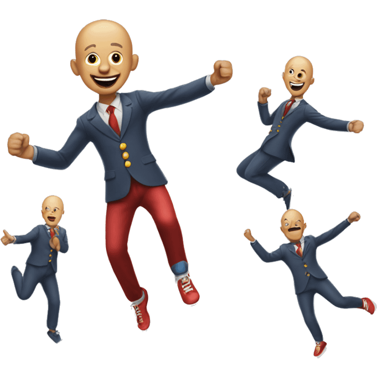 Bald guy with clown suit doing jumping jacks emoji