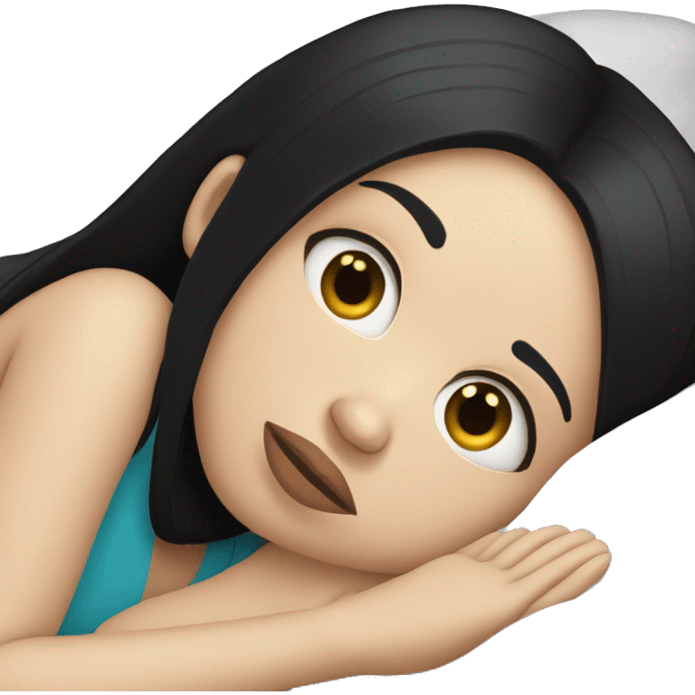 white girl with straight black hair laying down on a pillow emoji