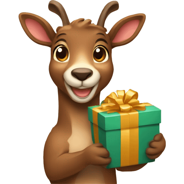 happy smiling brown chamois holding gift emoji