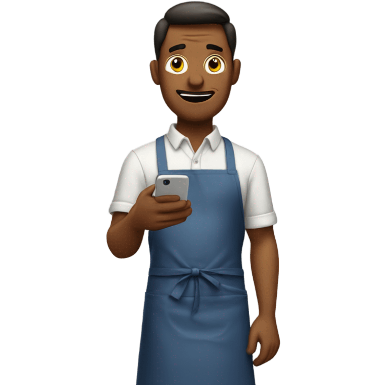 guy wearing an apron who is frustrated scrolling through phone emoji