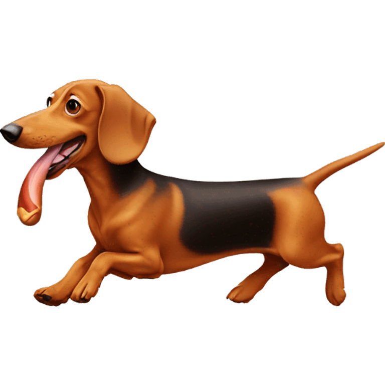 Dachshund running after a hotdog emoji