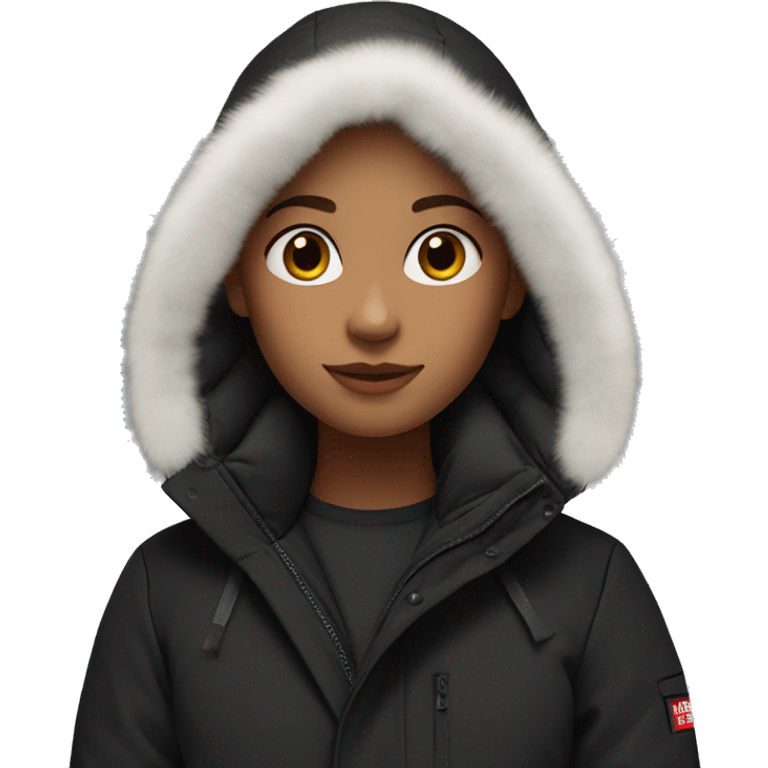 White burgundy haired Girl wearing black northface parka emoji