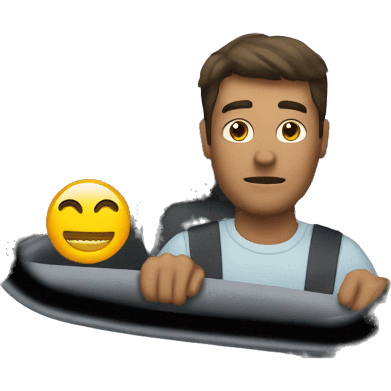 A man looks in the rearview mirror in the car emoji