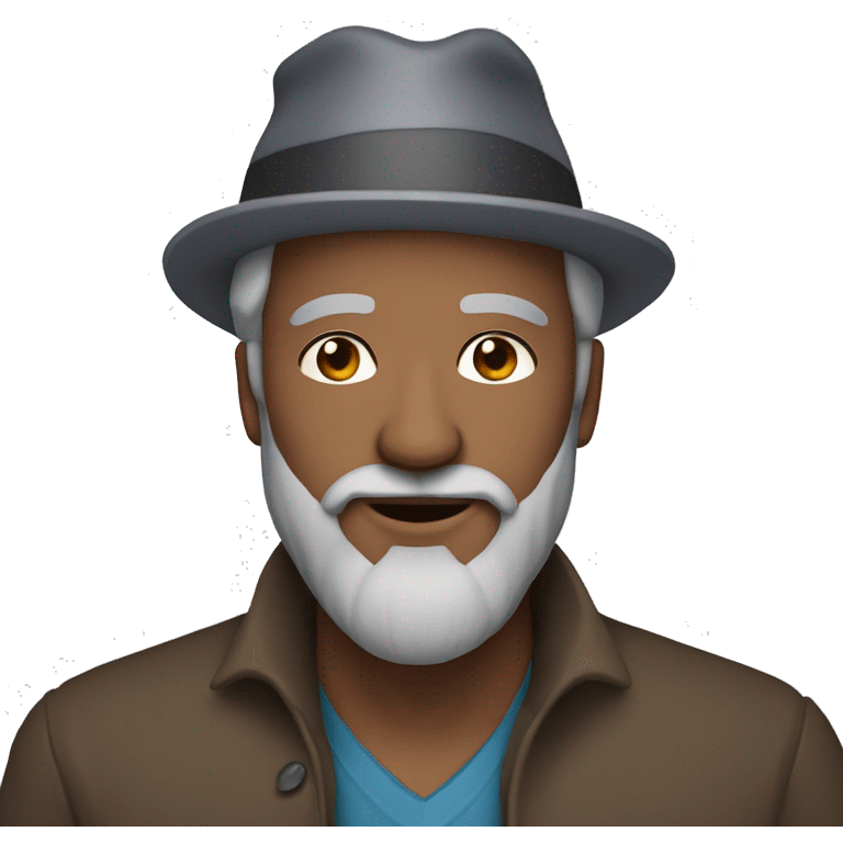 Medium skinned man with gray hair and beard and brown eyes wearing a birthday party hat emoji