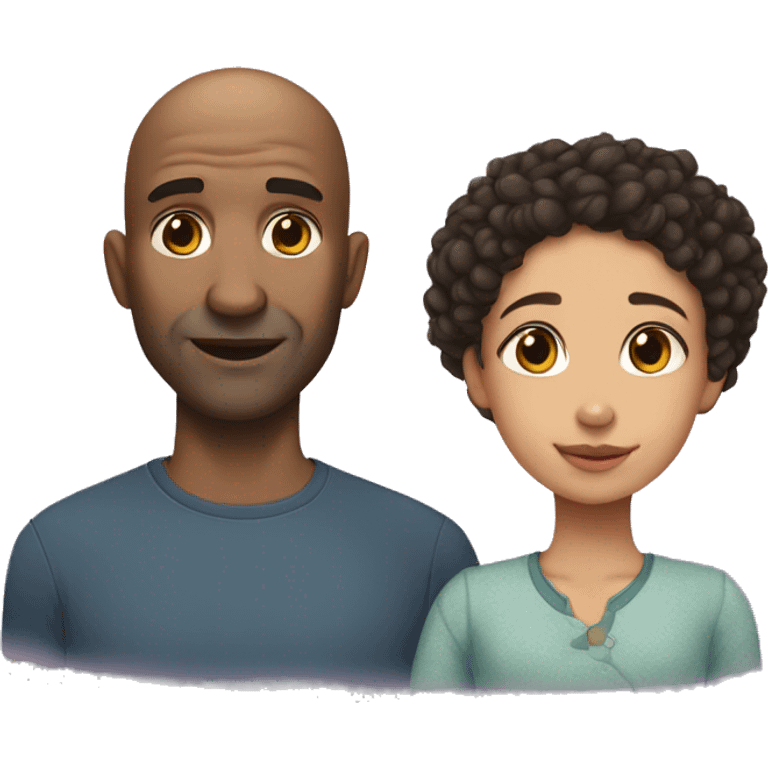 Dark bald Father and lightskin dark curly head daughter emoji