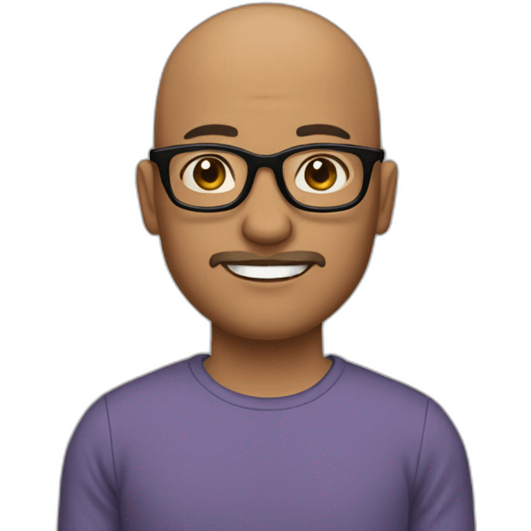 bald guy with light brown skin and square black glasses with little beard emoji