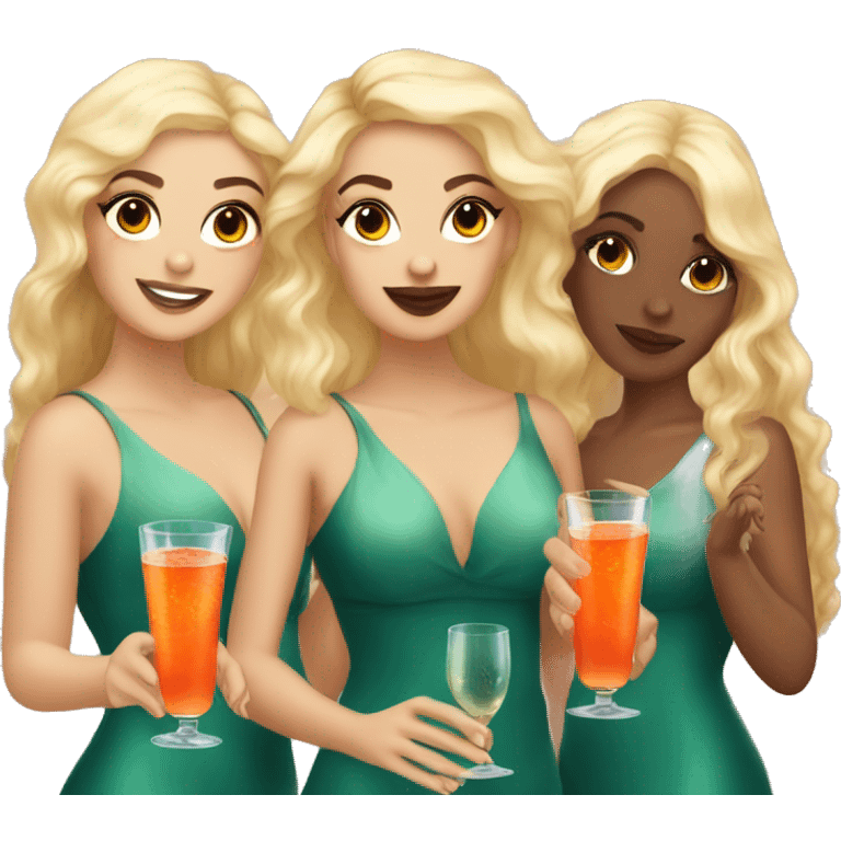 Three beautiful mermaids light skin drinking aperol emoji