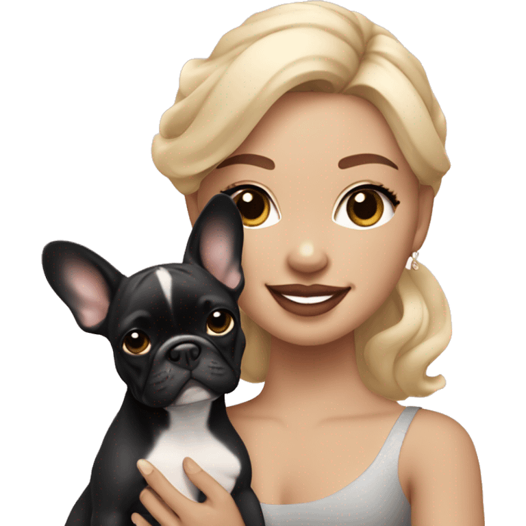 light-skinned and fair-haired dancer with a French bulldog puppy emoji