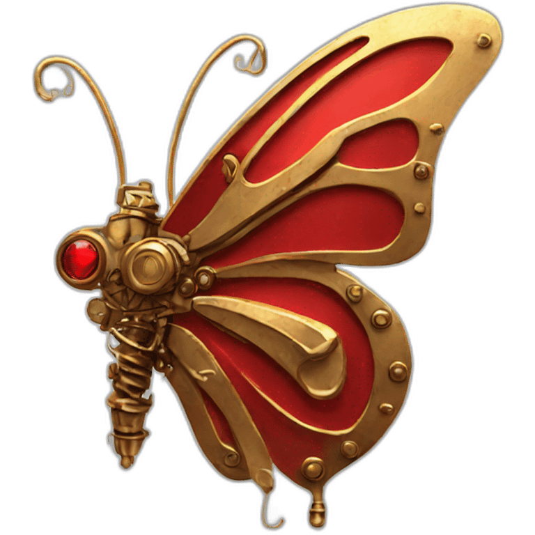 Red metal and gold steampunk butterfly emoji