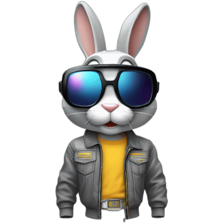 Bugs bunny streetwear cybertech smart glasses point from him up doing a moonwalker emoji