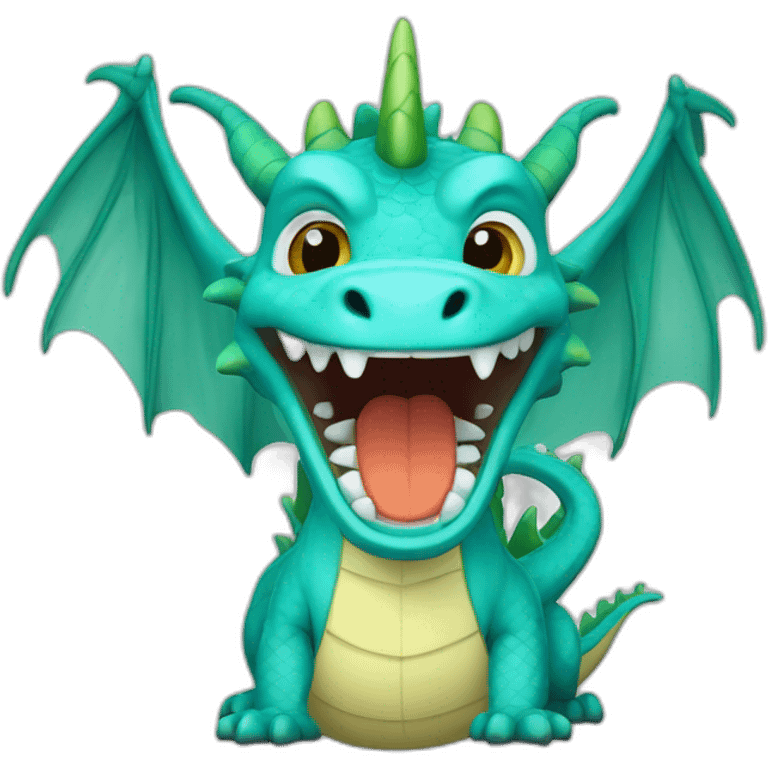 Cartoon Cyan dragon happy emoji