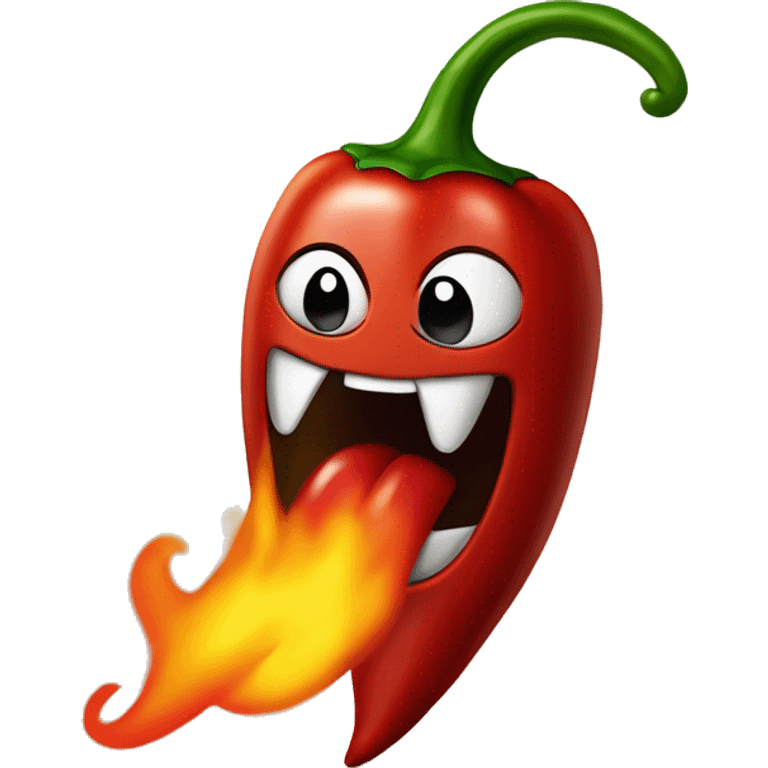 Chili pepper smiling aggressive. Logo underneath pepper says The Spicy Greengo. Fire in the background.  emoji