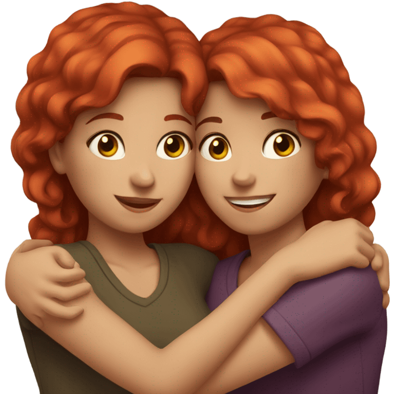 Girl and girl hugging one with red hair and one with brown  emoji