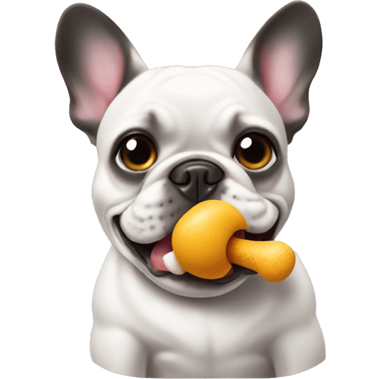 French bulldog chewing on toy emoji