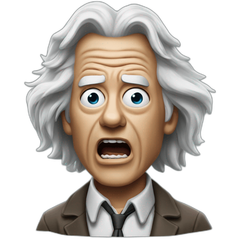 Doc brown from back to the future looking shocked and his mouth wide open. No eye-ware. Long hair emoji