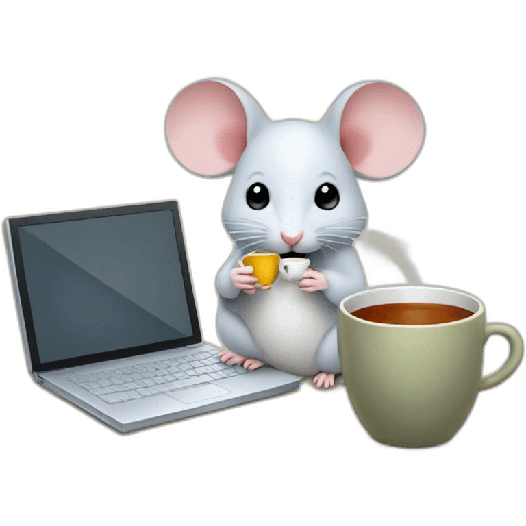 small mouse with tea and computer  emoji