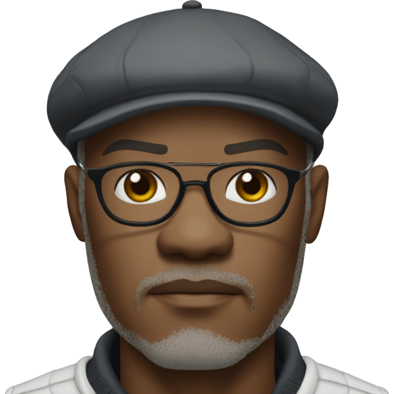 bald samuel l jackson serious wearing shirt and backwards Kangol emoji