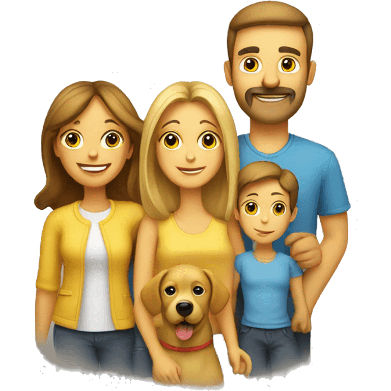 mom dad and 2 kids with a dog family yellow emoji